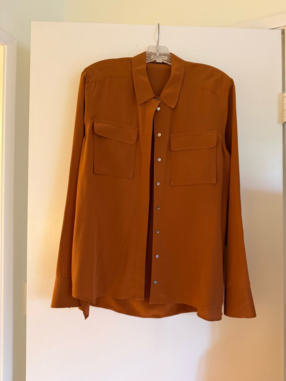 Rust Button-Down Pocket Front Blouse - Picture 2 of 3